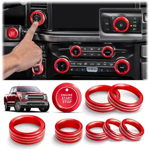 Polodunn 9pcs Aluminum Alloy Knob Cover Trim Set - Truck Accessories, Aftermarket Truck Accessories for Ford F150 (2021-2026) & Super Duty F250 F350 F450 (2023-2026) - Push Start, A/C, Volume, Headlight, Trailer, Drive Mode (Red)