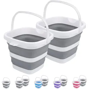2 Pack Collapsible Buckets 5L 1.3Gallon Small Cleaning Bucket for Household Portable Plastic Bucket Outdoor Car Washing Tub Foldable Camping Beach Sand Water Pot Pail Space Saving Square Grey,Hand Tools Kits