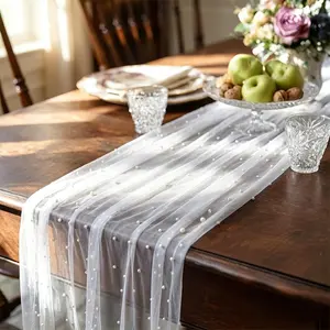 Pearl Sheer Fabric for Home Decor, Birthday Party Decoration, Table Runner, Wedding Anniversary, Romantic Design for Various Events