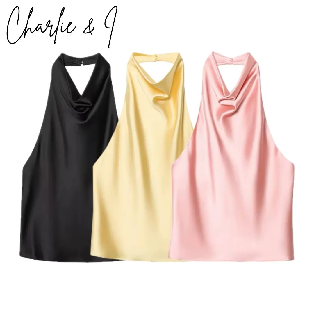 Women’s Satin Halter Top – Summer Sleeveless Camisole (XS–L)