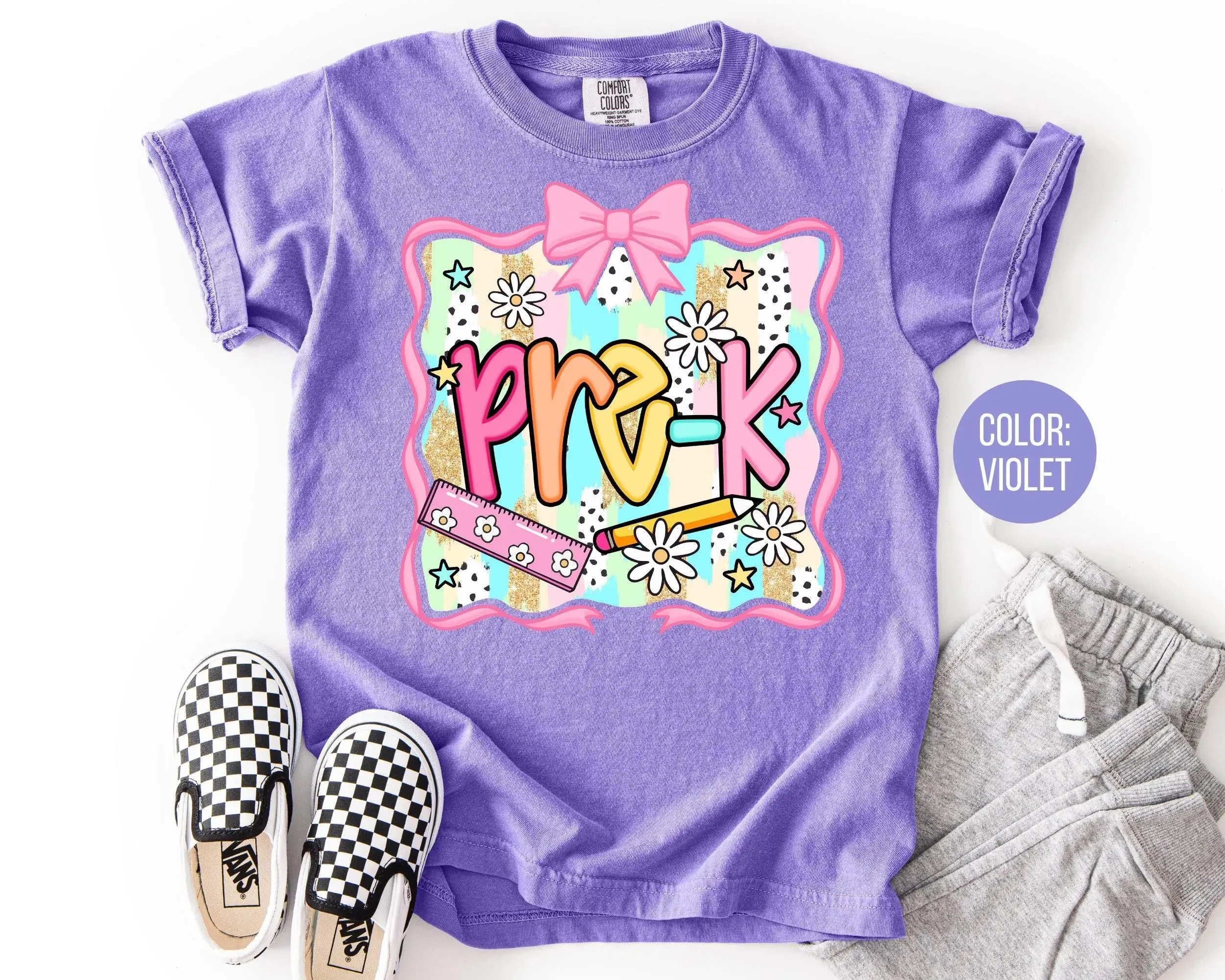 Comfort Colors Pre-K Shirt Coquette Back to School Tee, Preschool Kids Shirt, First Day of School Outfit, Cute Classroom Tee for Girls