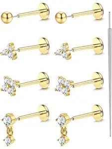 Threadless Flat Back Earrings Studs, 316L Surgical Steel Nose Ring, 20g 18g 16g Cz Tragus Cartilage Helix Conch Lip Labret, Helix Pierced Ring