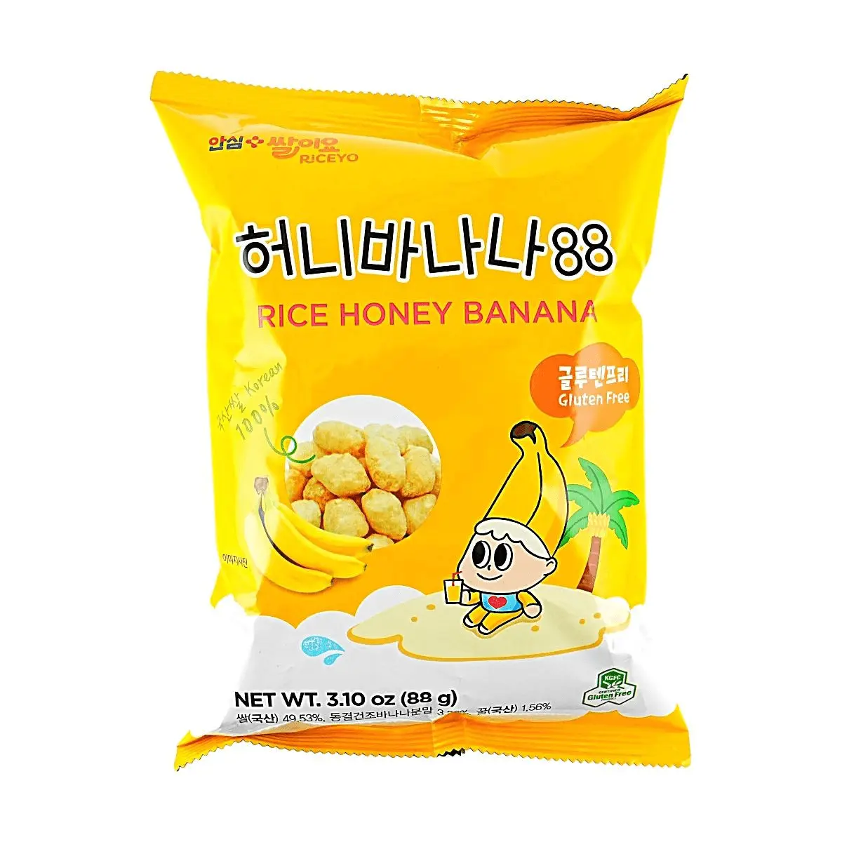 RICEYO Korean Honey Banana Rice Crisps - Gluten-Free Puffed Snack 88g, Sweet & Crunchy Korean Snacks for Kids & Adults RICEYO Korean Honey Banana Rice Crisps - Gluten-Free Puffed Snack 88g, Sweet & Crunchy Korean Snacks for Kids & Adults