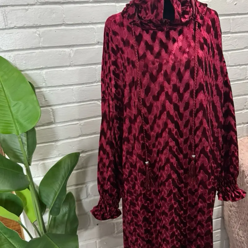 Double Hooded Velvet Abaya Dress with Tassel Detail for Women 60 inches Wudu Friendly Prayer Set