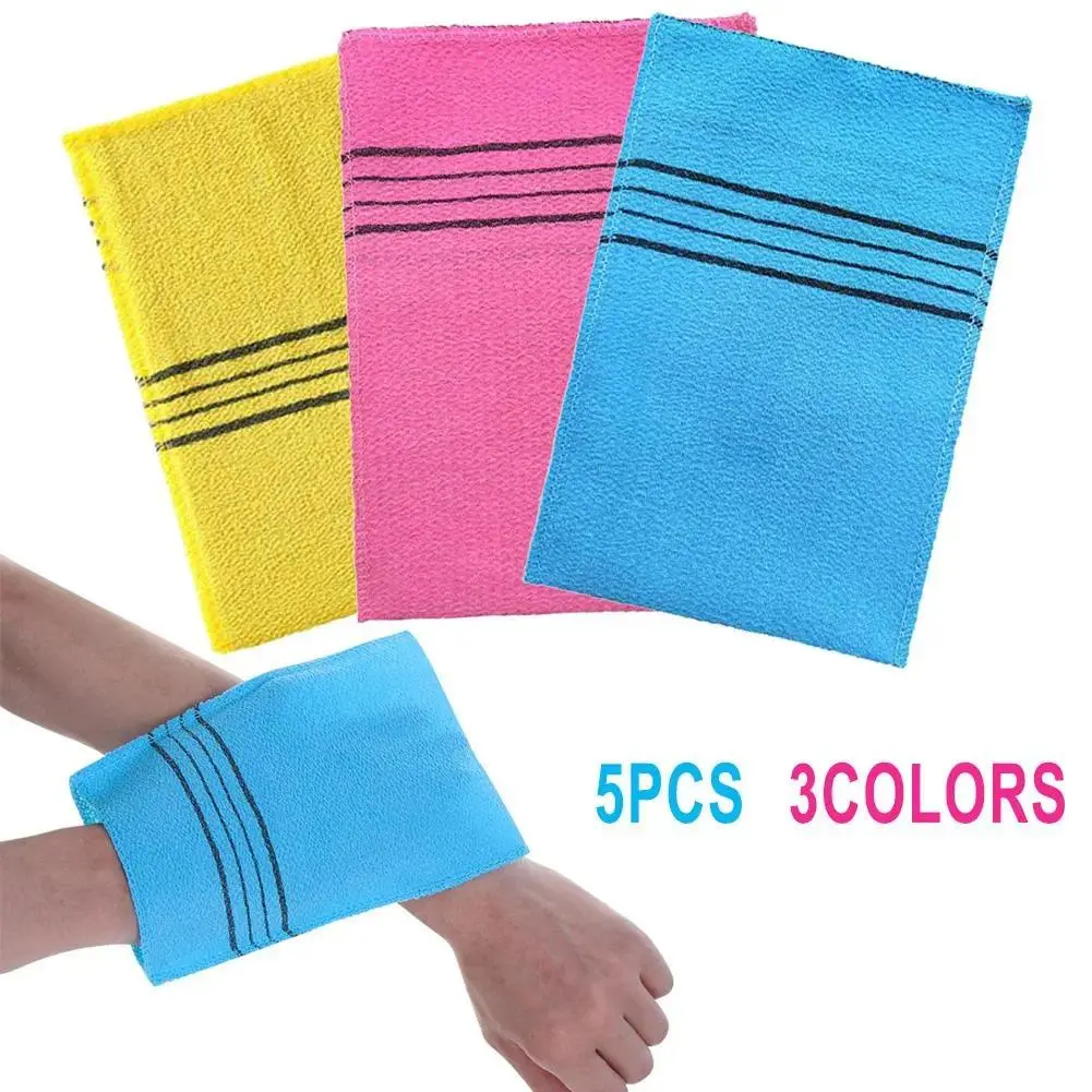 Unisex Korean Coarse-Grain Exfoliating Bath Gloves (5Pcs Portable Mitts) - Wearable Exfoliating Back Scrubber for Camping, Hiking