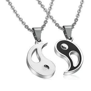 Yinyang Pendant Necklace For Women Mens Stainless Steel Bff Couples Chain Personalized Matching Puzzle Diagrams Friend Necklaces Valentines Birthday Thanksgiving Christmas