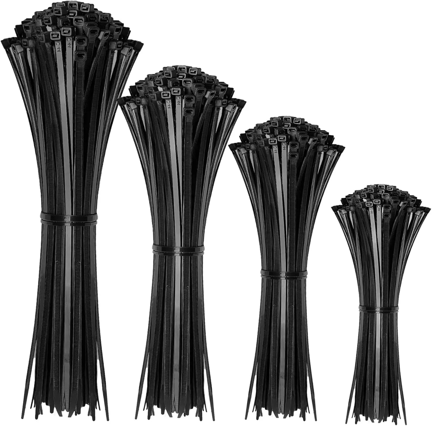 HAVE ME TD Self-Locking Nylon Cable Zip Ties, 400pcs Bulk Pack with Assorted Sizes (4in,6in,8in,12in) 4–12in Size Match, 40lb Tensile Strength, Flexible High-Temp Resistance, Cable Management for Home DIY Projects