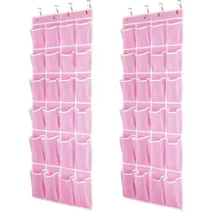 Hanging Shoe Organizer 2Pack, Over The Door Shoe Rack with 24 Mesh Pockets - Pink (2pack), Size: 58x21 Inch