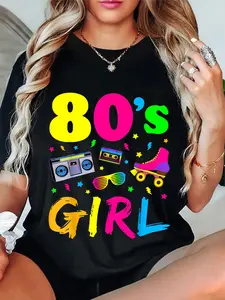 100% Cotton Unisex 80's Girl Birthday Party Costume Retro Vintage Gift Women T-Shirt