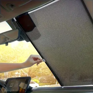 Automatic Retractable Car Sunshade, Heat-Resistant PVC Windshield Sunshade, Auto Reel Design, Protects Cooling System, Fits Most Cars, Sunshade Cover, Car Window Shades