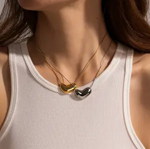 Set of 2 gold/silver necklaces for women | Stainless steel jewelry for women | Necklaces for women | Heart pendant necklace for women | Heart necklace Bean necklace
