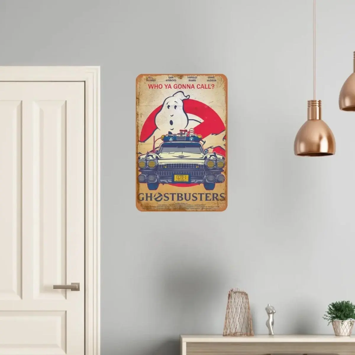 Vintage Ghostbusters Car Poster, Metal Sign, Wall Decor for Home Living Room Bedroom, Home Decor, Room Decor, No Frame, Halloween