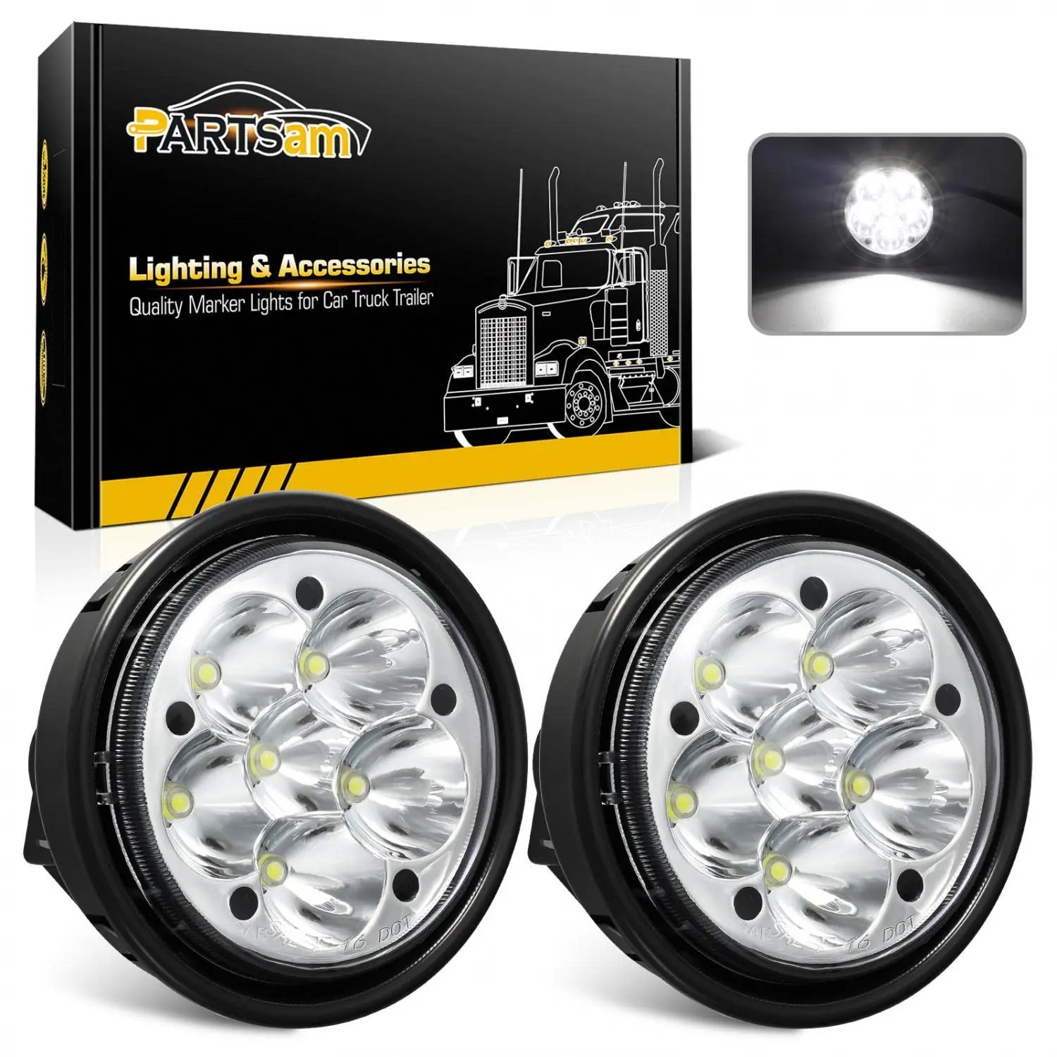 Partsam 2pcs Led Fog Lights Headlights Lamps A06-32497000 Heavy Duty Fog Light Replacement for Freightliner Columbia 2004-2008 Clear Lens White Light w Plug 10-30V