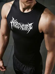 Men's Gothic Print Quick-Dry Sweatshirt - Sleeveless Fitness Training Top, Fitness Workout Vest, Suitable for Running, Weightlifting, and Workouts - Breathable and Moisture-Wicking - Machine Washable, High-Stretch Fabric, Durable, Sporty Style