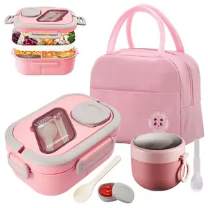 Lunch Box Set, 3 Counts/set Including 1 Lunch Box, 1 Cup & 1 Insulated Storage Bag, Portable Leak-proof Lunch Box Outdoor Camping, Suitable Adults and Teens, 2026 Gadgets, Microwave Safe Accessories, Fall Decor