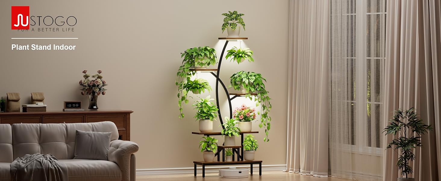 Plant Stand Indoor with Grow Lights - 63" Tall Plant Shelf, 7 Tiered Corner Plant Stands for Indoor Plants Multiple, X-Shaped Metal Large Flower Holder Decorative Display Rack for Living Room, Home