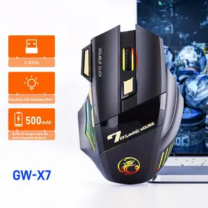GW-X7 RGB Wireless Gaming Mouse Set, 2.4GHz + Bluetooth Dual Mode, Silent 7-Button Rechargeable Mouse with USB Receiver & Charging Cable, Ergonomic RGB Mouse for PC Laptop Gaming Office