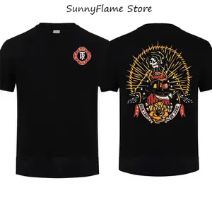 Ragtop "Our Lady of Jobs" Firefighter Skeleton T-Shirt Heroic First Responder Support Graphic Tee Gift for Men Top, Gift Father's Day