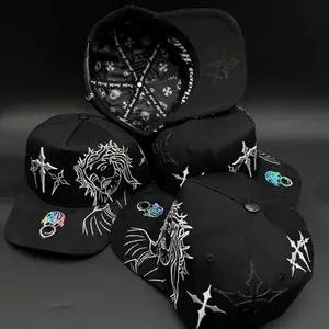 Gorra de Jesús Cruces chava Hats - Black Snapback with White Embroidery and Cross Design for Men and Women