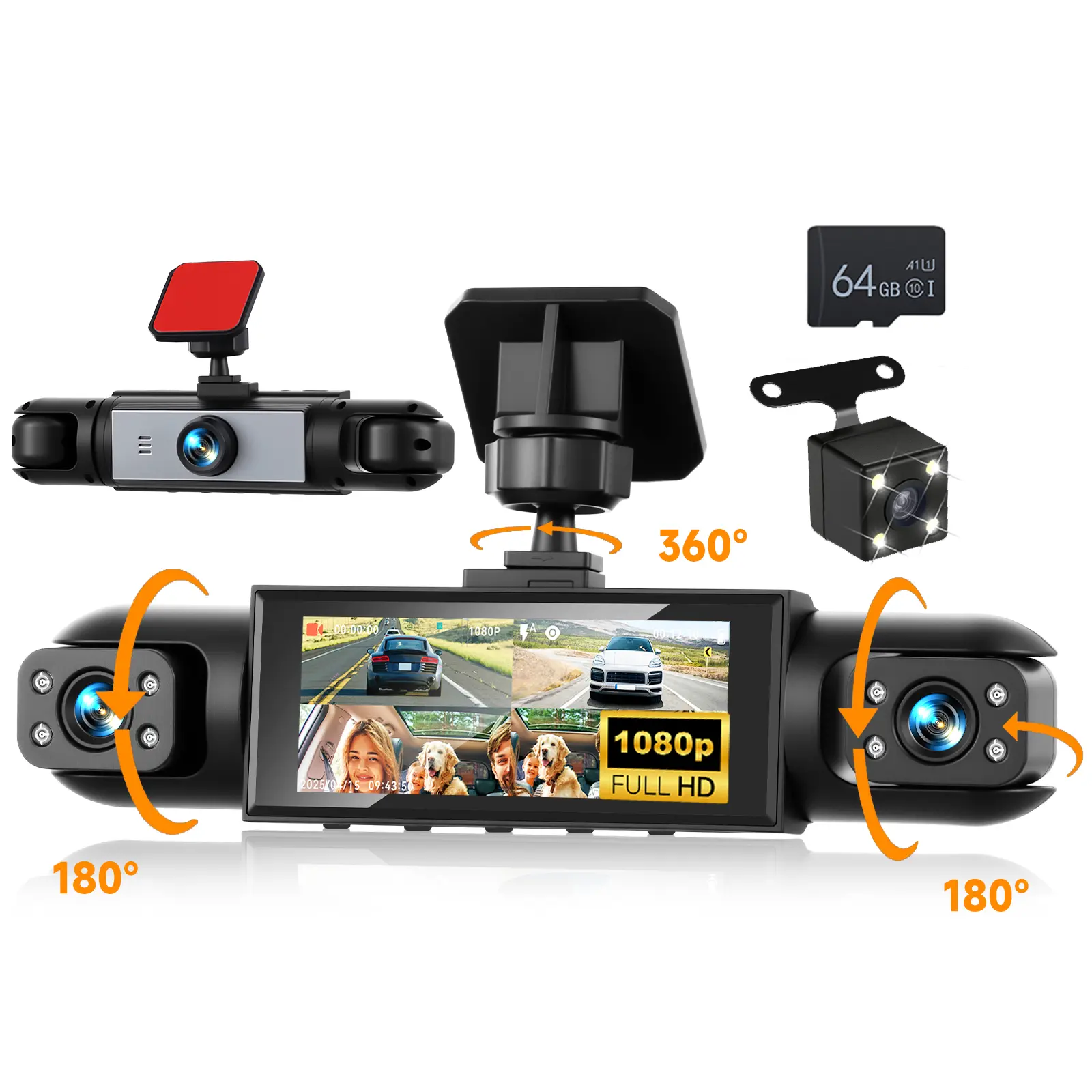 SummerVibes 4-Channel 360-Degree View Car-Mounted Dashcam Cam, 1-Count Vehicle Accessories Auto Accessories, 1080P HD Wide-Angle Video Surveillance Auto Driving Recorder with 8 IR Night Vision, Dual Lens, 3.16-Inch IPS Screen, Father's Day Gift