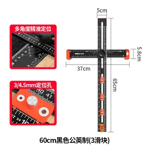 T-Ruler with Sliders, 60 cm Length, 5.8 in Width, 6.5 in Height, Angle Ruler with Positioning Slider