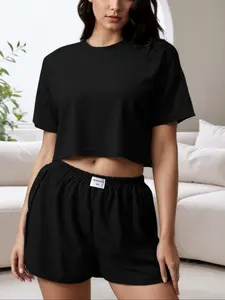 Women's Casual Loose-Fitting Shorts Set, 2-Piece Plain Color Thin Lightweight Summer, Comfortable Home Wear for Daily Use，co-ord sets for women，loungewear set，winter co ord set，Pj sets for women，lounge set for women
