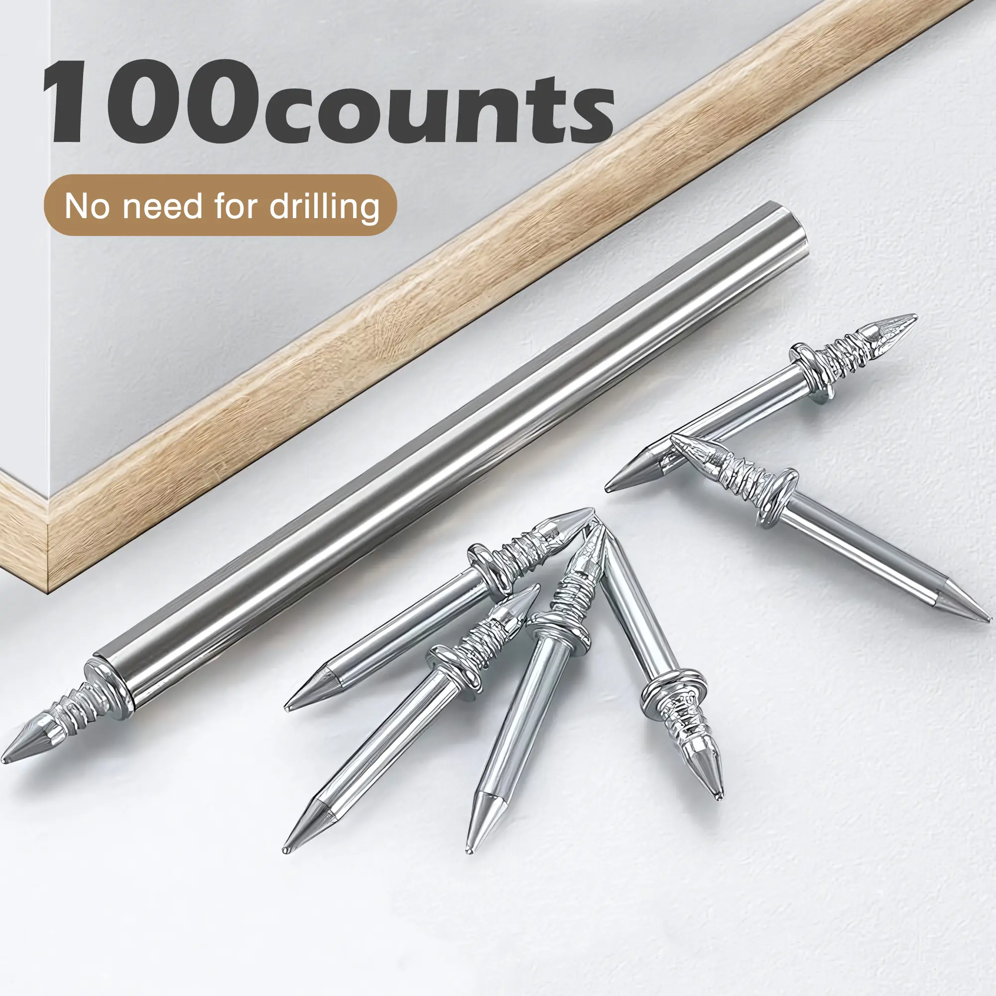 100 Counts Double-Headed Seamless Nail, Non-Marking for Skirting Board, Invisible Security Pin with Sleeve Tool for Solid Wood Baseboard