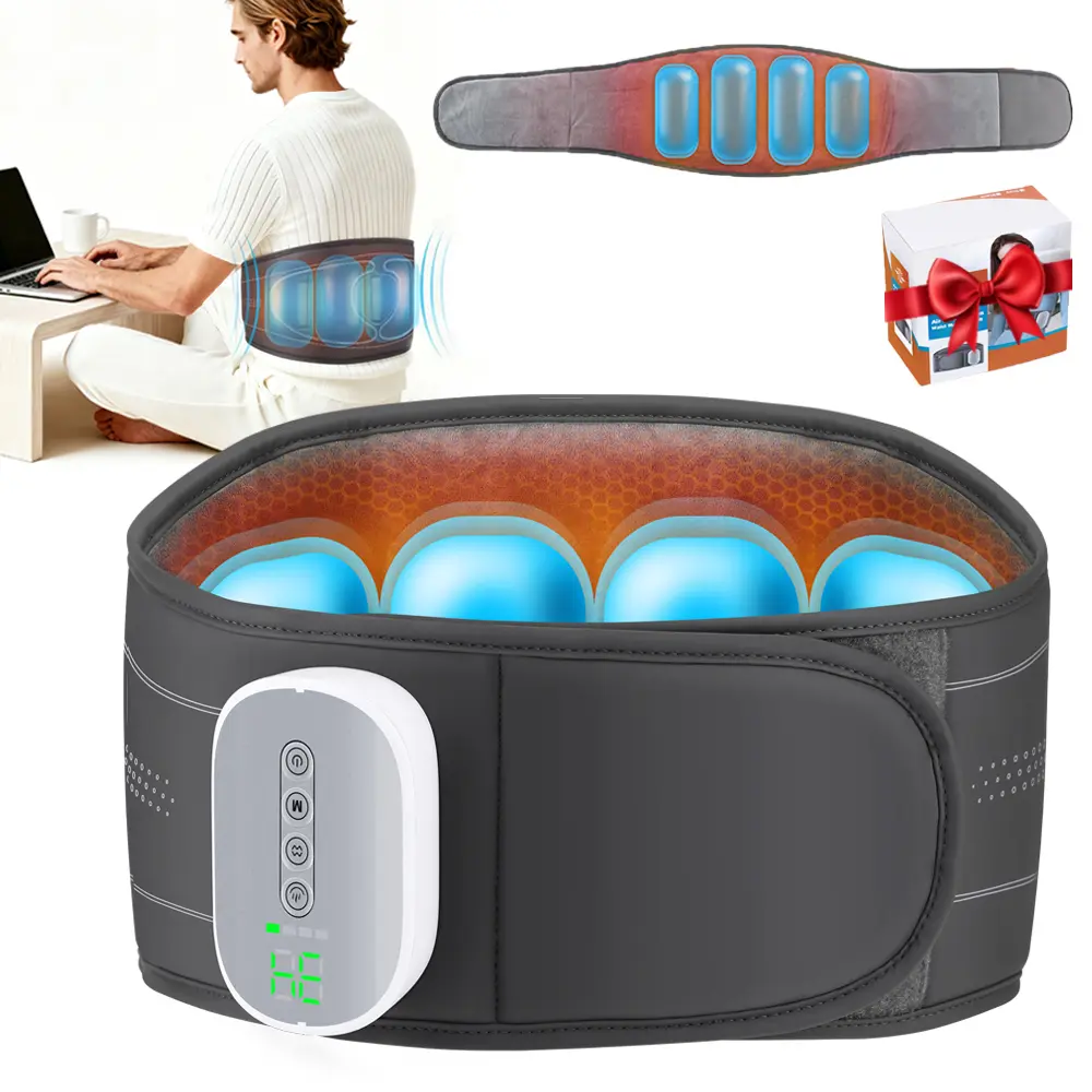 Cordless Heating Pad with Massager for Back, Air Compression Lower Back Massager with 3 Airbag Modes 4 Heat 4 Intensities, Heated Lumbar Waist Wrap Belt Gifts for Women Men Mom Dad
