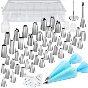54 in 1 Piping Bags and Tips Set with 13 Large & 35 Standard Tips 2 Reusable Pastry Bags 12 Inch Cake Decorating Kit for Frosting Piping Cupcake Bakeware Holes Stainless Round Silicone Steel tiktokshopspringglowup