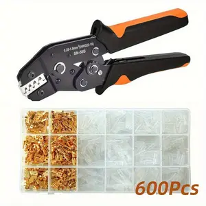 600-piece SN-58B Ratchet Crimping Pliers Set Hand Tools for Crimping AWG 23-16 Terminals, with A 2.8/4.8/6.3mm Male and Female Clamp Connector Combination Kit Wirecutters