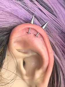 16g 1.2mm Stainless Steel Spike Lip Ring, Punk Style External Thread Body Jewelry with Snake Bites Design, Unisex Fashion Accessory