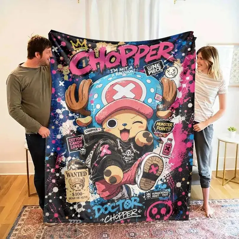 Chopper Cartoon Street Art Print Flannel Blankets Soft Cozy Warm Durable Lightweight Throw Blankets Bedding Bed Accessories For Bedroom Sofa Office Anime Fan Home Decor Back To School Back To School Shopping Gift