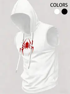 🔥 Spider-Man Inspired Sleeveless Hoodie | TikTok Viral Superhero Gym Fit | Bold Red Spider Logo, Breathable Muscle Tank | Black/White Options | Perfect for Workout, Cosplay & Streetwear | Unleash Your Inner Hero