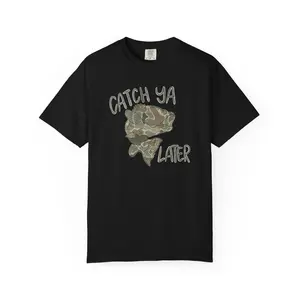 Catch Ya Later camouflage shark T-Shirt | brown garment-dyed tee