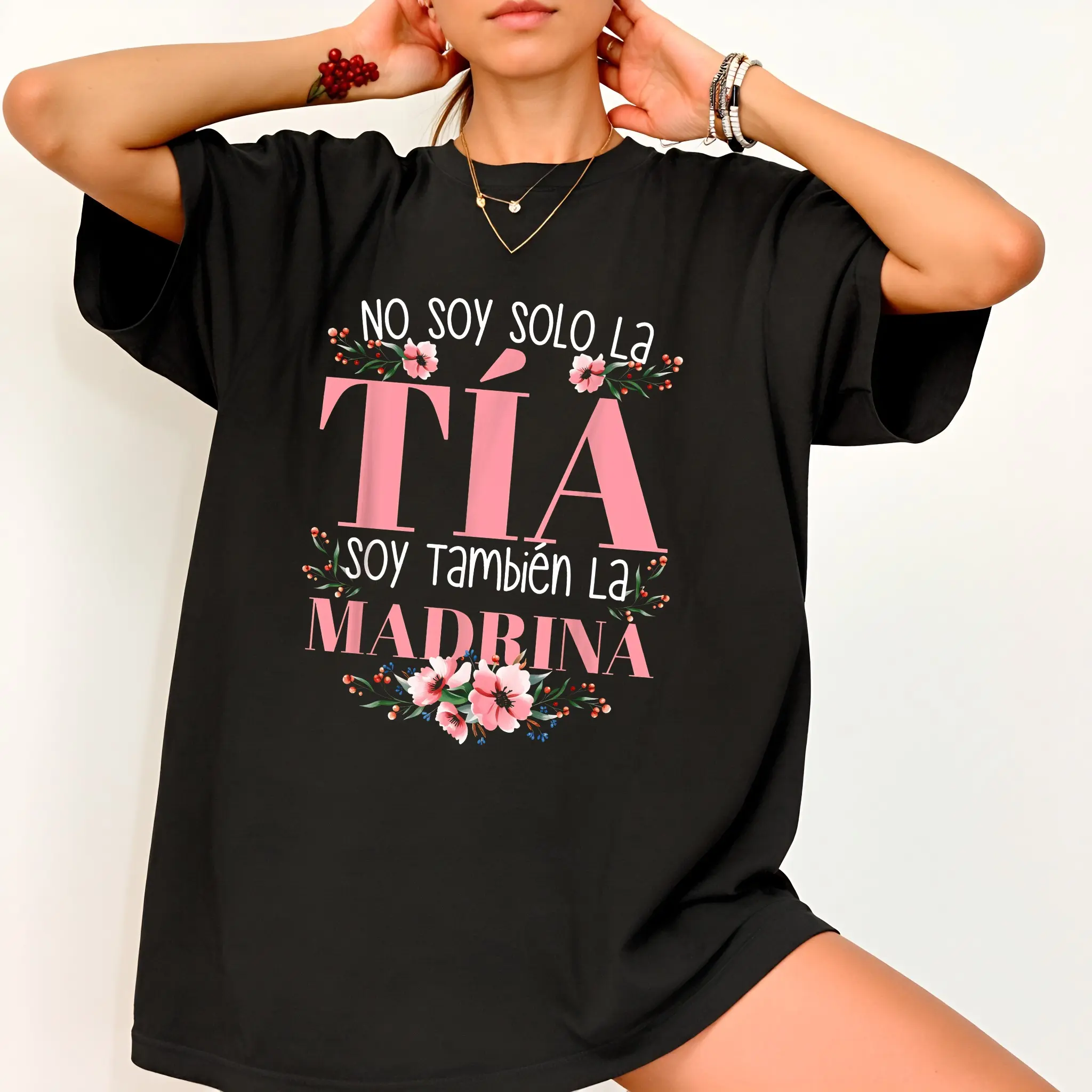 Spanish Phrase T Shirt No Soy Solo La Tia Soy La Madrina Bold Spanish Text Print Light Breathable Short Sleeve Round Neck Tee Suitable for Spring Summer Fall Casual Casual Attire And Athleisure,Men's T-shirt, Women's T-shirt