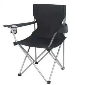 Basic Quad Folding Camp Chair with Cup Holder, Black, Adult