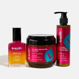 ECOLCHIPRO Collagen Shea Butter Hair Mask Set with Argan Oil Leave-In Conditioner Deep Moisture Repair Treatment for Dry Damaged & All Hair Types 18.6+2+6.8 fl oz Haircare