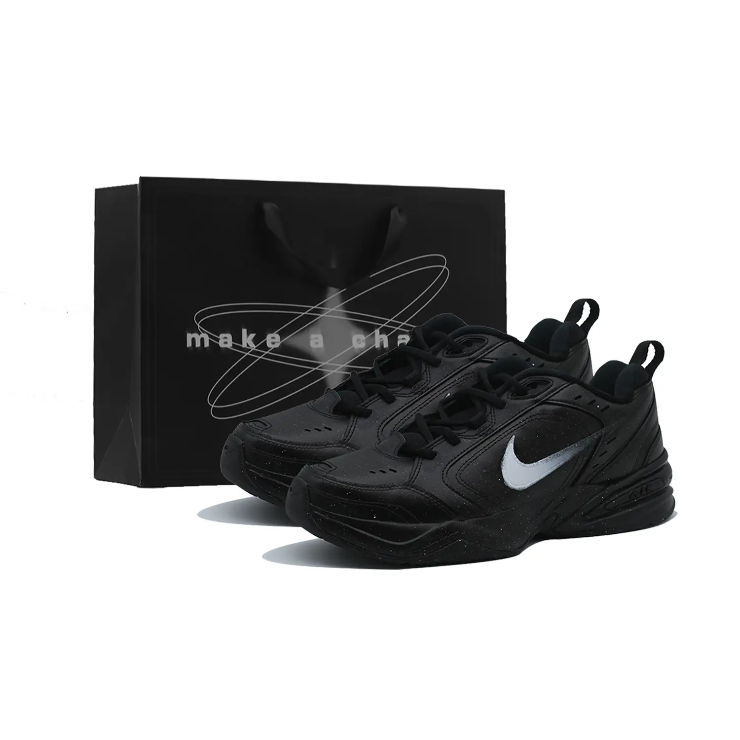 Men's-Women's Nike Air Monarch 4 Retro Casual Sporty Sneakers, Black-White Colorway, Slip-Resistant, Maison Mihara Official Casual Wear Trending Shoes