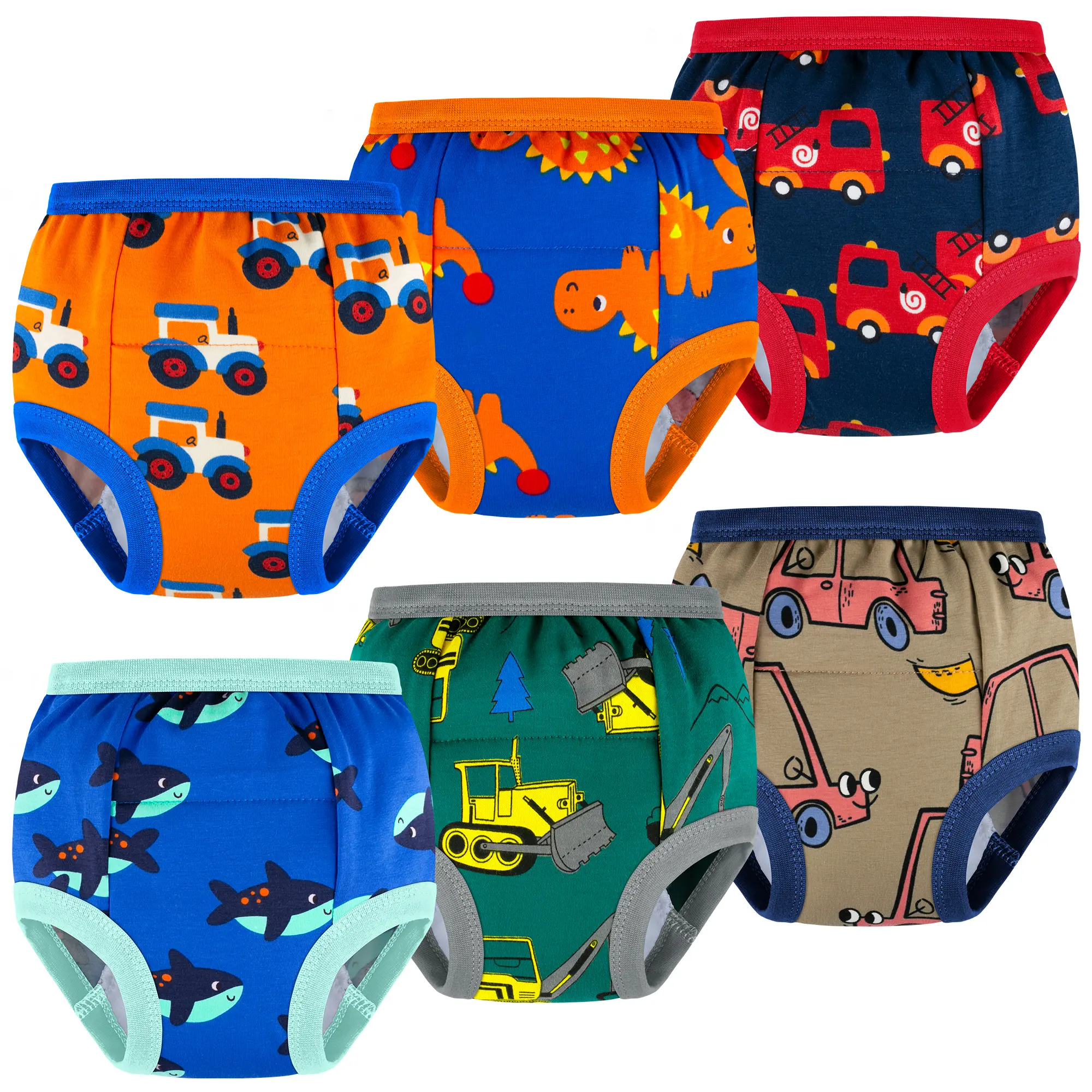 BIG ELEPHANT 6-Pack Toddler Potty Training Underwear, 100% Cotton Reusable Training Pants for Boys Girls, Truck Print, Daytime Use