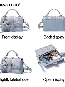Light Blue Traditional Floral Small Square Bag for Women, High-End Unique Design, Crossbody Handbag, New Chinese Style Luxury, Versatile Daily Use