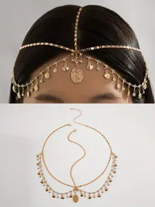 Boho Metal Shell Rhinestone Fringe Headpiece Headband, Irregular Geometric Round Pendant Accessory, Party Wedding Gift for Women