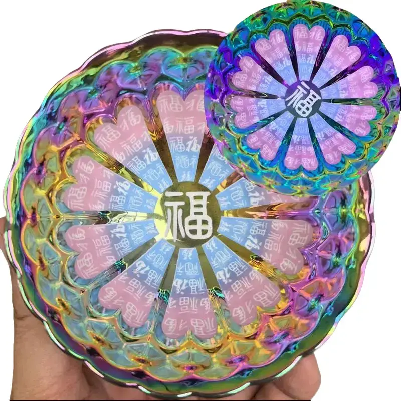 Colorful 2-Piece Pack Tea Set with Luminous Jianzhan Bowls, Rainbow Shimmer, Traditional Chinese Art Symbol of Prosperity, Collectors' Unique Serving Tea Collectibles, Tea Enthusiasts