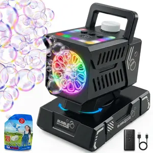Fikomash Bubble Machine for Kids, Rechargeable Bubble Maker with Remote & RGB Lights, Automatic Rotating Battery Bubble Blower for Birthday Parties, Weddings, Outdoor Activities, Pets