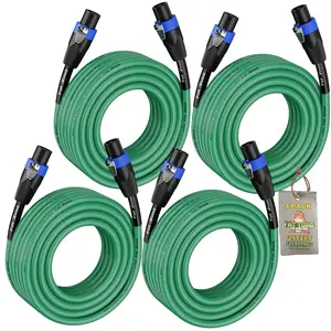 4 PACK - Speakon to Speakon Speaker Wires by FAT TOAD | 25ft Professional DJ Pro Audio Green PA Cords with Twist Lock Connector | 12 AWG Cables for Impeccable Studio Recording & Stage Performance Gear