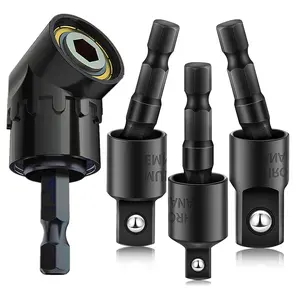 4-Piece Right Angle Drill Adapter Set, 4-In-1 Impact Drill Extension Rod, 360° Rotating 1/4 3/8 1/2" Impact Socket Adapter Kit, Drill Attachment