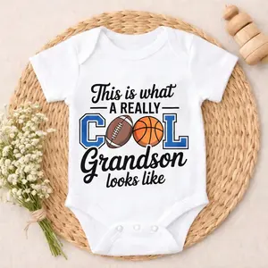 Premium Cotton Baby Bodysuit Cool Grandson Football Basketball Print 100% Pure Cotton Non-Irritating Snap Closure Breathable Stretchy Perfect For Gifting & Everyday
