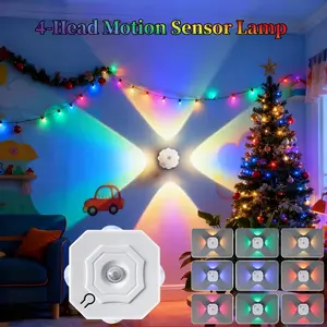 1Pc 4-Head Cat Eye LED Wall Light, Motion Sensor & Touch Control, RGB Color Adjustable USB Rechargeable Night Light, Wall-Mounted for Living Room Bedroom Closet, Suitable for Christmas, Valentine's Day and Halloween atmosphere decoration, Indoor Lighting
