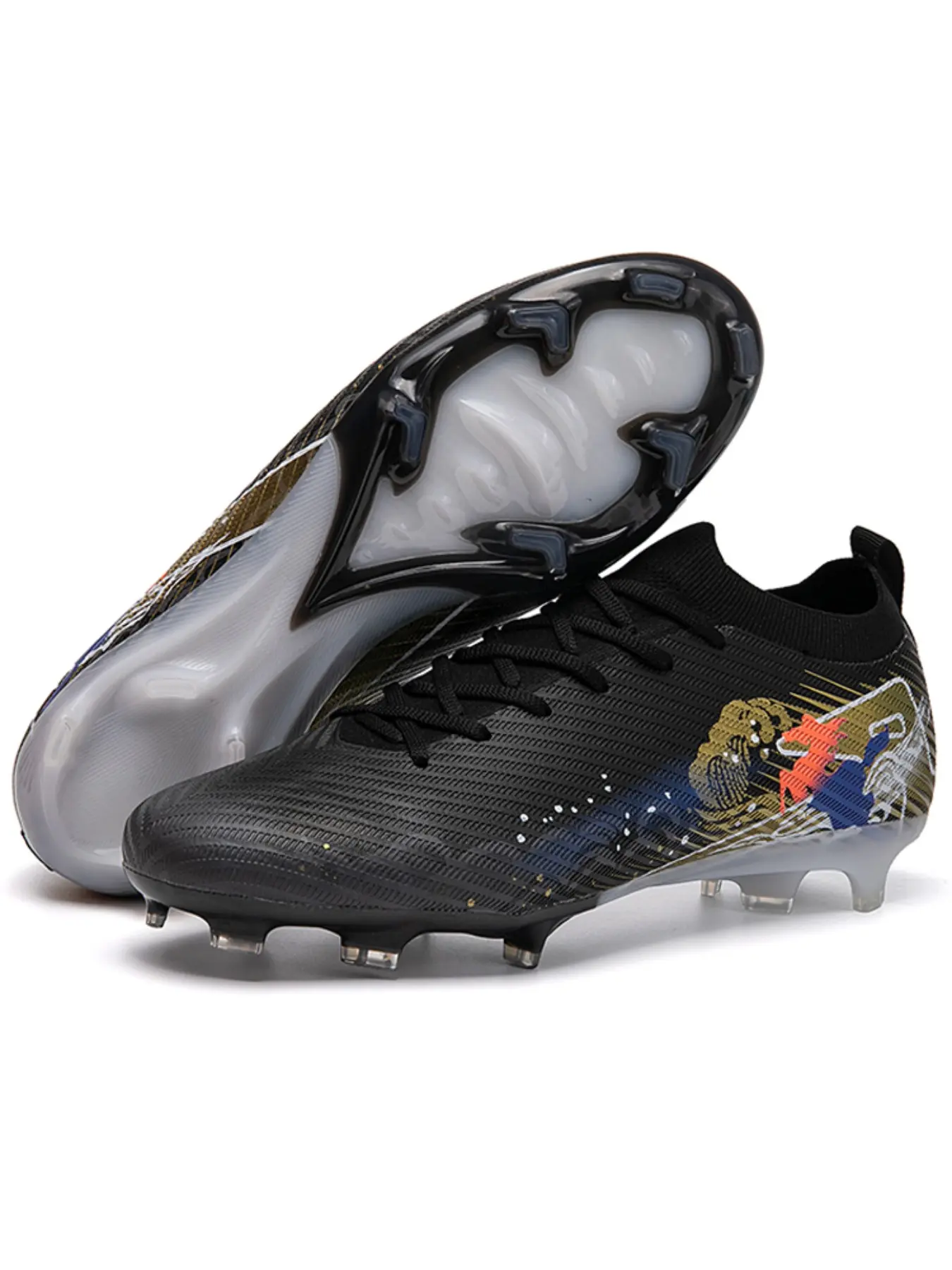 Men's and Teen Soccer Cleats, Professional Long Studs, High Top, Anti-Slip Durable Design, PU Leather, Tpu Rubber Sole, All Seasons, Football Boots, Football Shoes