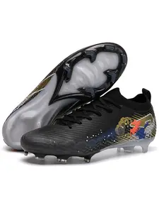 Men's and Teen Soccer Cleats, Professional Long Studs, High Top, Anti-Slip Durable Design, PU Leather, Tpu Rubber Sole, All Seasons, Football Boots