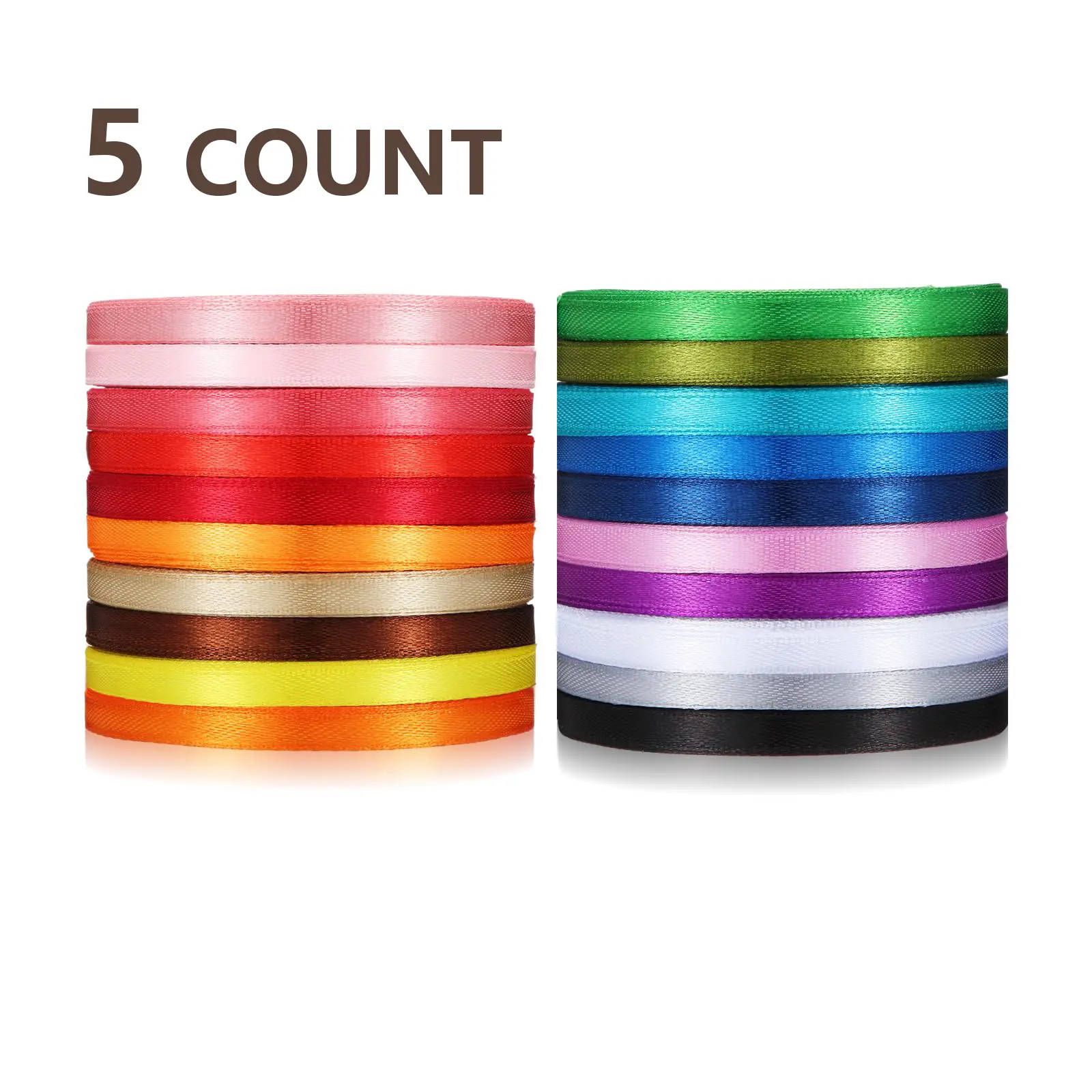 5 Rolls Satin Ribbon - 1cm Wide (approx. 3/8 inch) for Cake Decor, Gift Decoration, Gift Wrapping, Wedding Party Bow DIY, Floral Arrangements & Hair Clip Crafts, Gift Wrapping Supplies